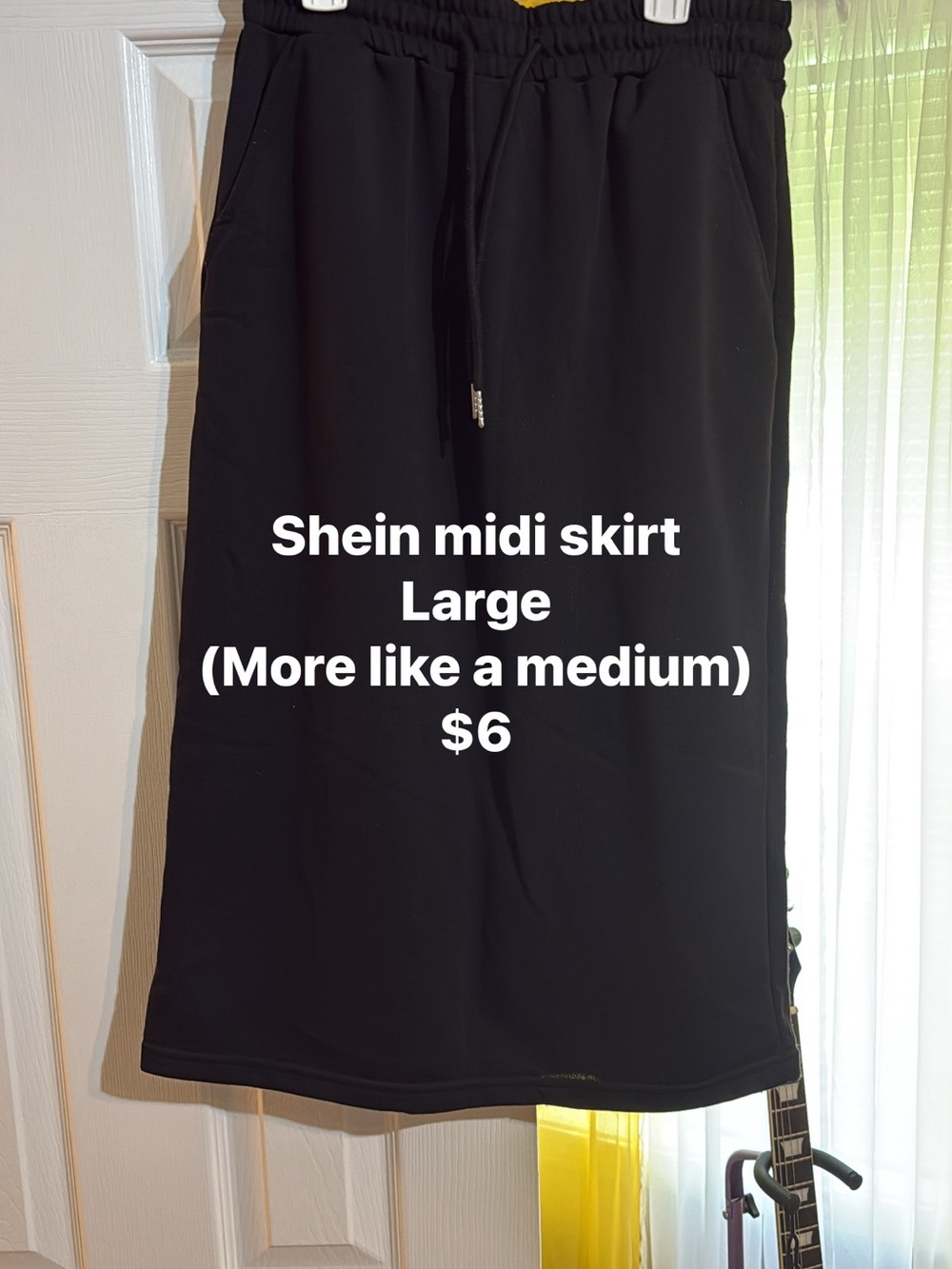SHEIN Black Midi Skirt with Elastic Drawstring Waist